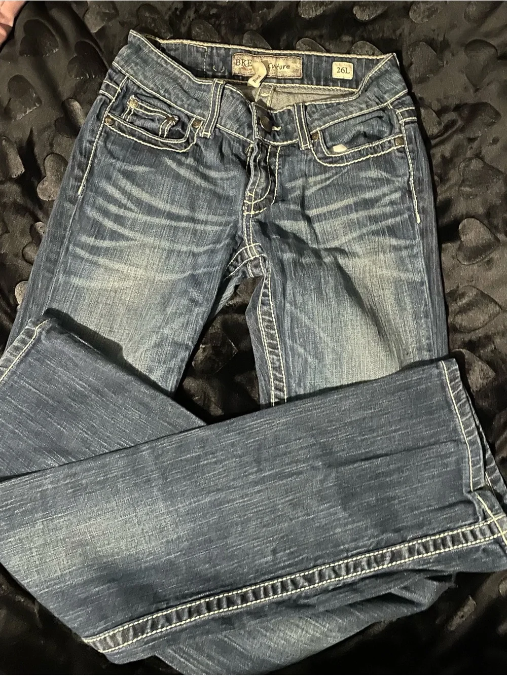 BKE Women's Bootcut Jeans in Faded Blue with Contrast Stitching